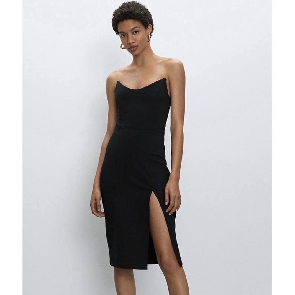 Aritzia Babaton Berlin Midi Dress Size 2 Black Strapless Corset Sheath Side Slit